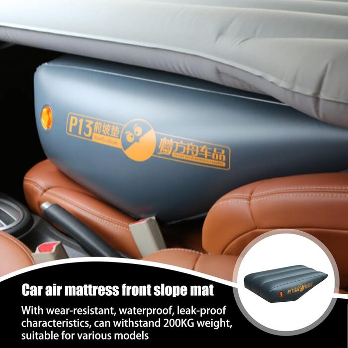 Надувний матрац для автомобіля - Ліжко на передньому сидінні автомобіля, Надувна подушка для автомобіля Надувна передня подушка для автомобільного матраца, Водонепроникний товстий надувний матрац з ПВХ, Герметичний P12-Чорний