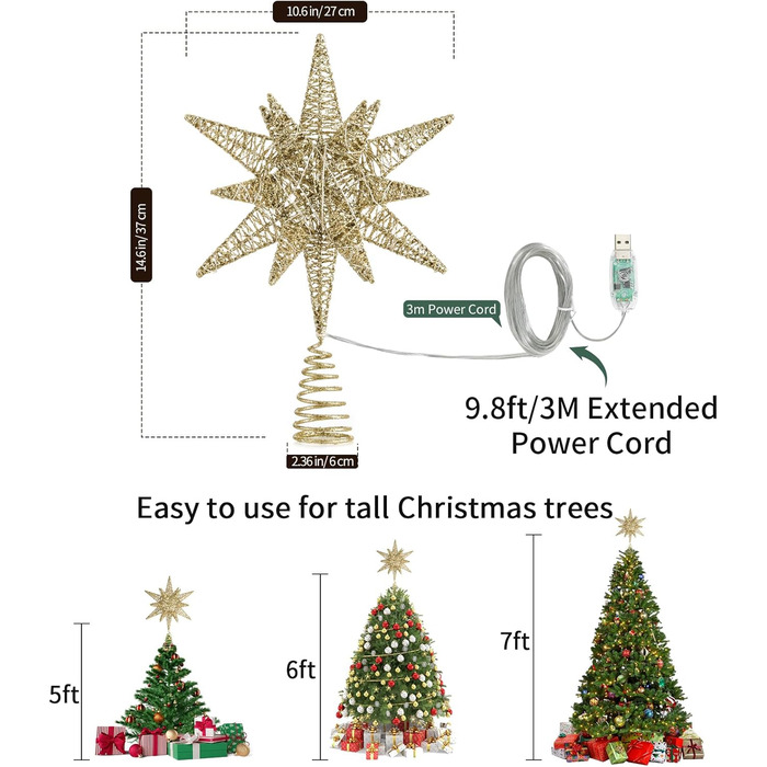 Різдвяна верхівка для ялинки у формі зірки Lewondr