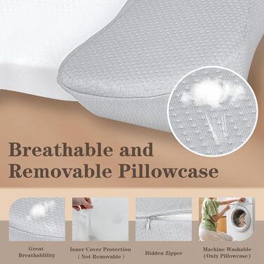 Подушка HOMCA для сну на спині, косметична подушка проти старіння, косметична подушка з піни з ефектом пам&39яті, проти зморшок, підтримує голову та шию, знімна, чохол, який можна прати, сірий