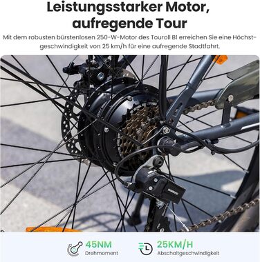 Міський електровелосипед Touroll B1 26 дюймів з двигуном 250 Вт та акумулятором 36 В 15,6 Аг