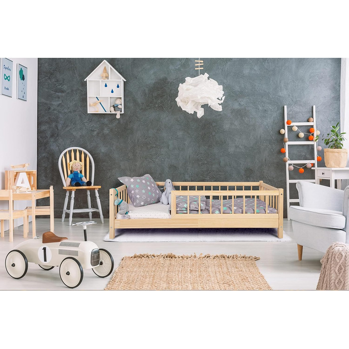 Дитяче ліжко Alije із захистом від падіння 70x140 см NINA з рейковою основою з соснової деревини для дитячих будинків, хлопчиків та дівчаток - дерев&39яне ліжко, дитяче ліжко, дитяча кімната, декор для хлопчика, 70 x 140 натуральне дерево