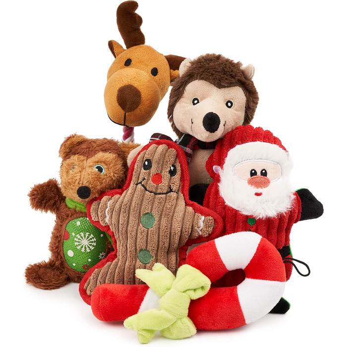 Набір плюшевих іграшок для собак THE TWIDDLERS, 6 шт., різдвяна тематика