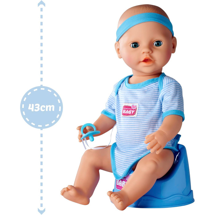 Повна вінілова лялька зі сплячими очима, функцією пиття та вологості та аксесуарами, 8 частин, 43 см, Baby Doll, від 3 років, 1050
