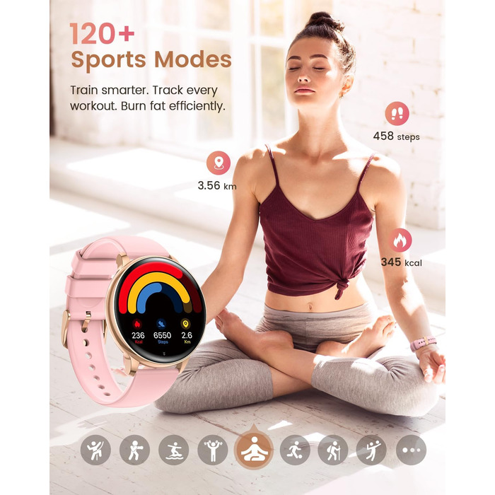Жіночий смарт-годинник RUXINGX, круглий смарт-годинник 1,27 дюйма з функцією телефону, 24-годинний монітор серцевого ритму SpO2, фітнес-годинник з монітором сну, 126 спортивних режимів, крокомір, IP68, сумісний з iOS/Android, подарунковий годинник для жін