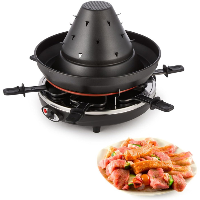 Настільний гриль, електрогриль, тартарний капелюх, 1500 Вт, плавно регулюється, гриль, запікання, сковорода-гриль, на 6 осіб, антипригарне покриття, чорний