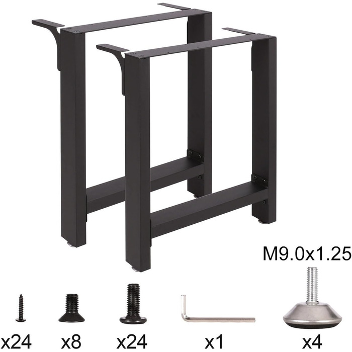 Сталеві ніжки для столу Wiltec, комплект з 2 шт., квадратні труби 60x72 см, чорне порошкове покриття, доріжки для столу, каркас столу, основа столу