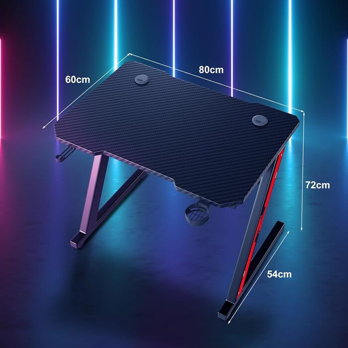 Ігровий стіл Homall 80 x 52 см, ігровий стіл Z-Frame з підставкою для чашки, гачком для навушників, комп'ютерний стіл Стіл для ком