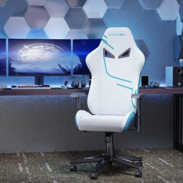 Геймерське крісло з тканинним чохлом та 4D підлокітниками Ергономічне офісне крісло з опорою для голови та попереку, регулювання висоти, функція нахилу 90-155, білий/синій