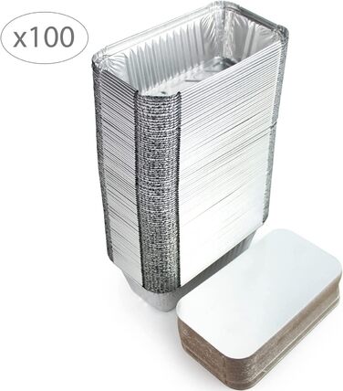 Алюмінієвих лотків, 1400 мл, одноразові лотки з кришками для транспортування, заморожування та приготування їжі, 100