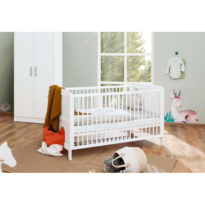 Дитяче ліжко Viktoria (140 x 70 см) - з 3 знімними перекладинами, бук, частково масив дерева, білий колір 144Д x 76Ш x 83В см, 111422 -