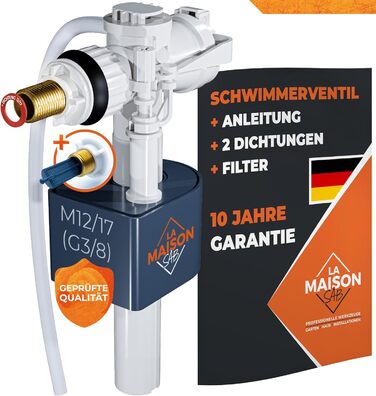 Поплавковий клапан LA MAISON SAB запасні частини зливного бачка, гарантія 10 років, проста установка з інструкціями, клапан наповнення зливного бачка, горизонтальна установка, ефективний, водозберігаючий білий заливний клапан X1 1