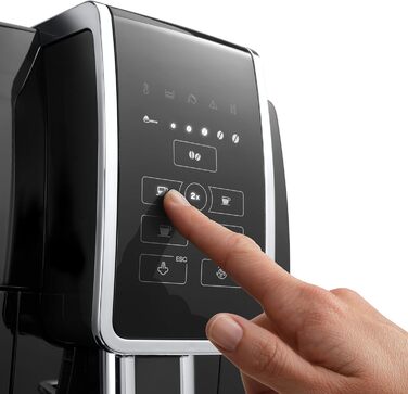 Повністю автоматична кавоварка з насадкою для спінювання молока для капучино, з кнопками прямого вибору еспресо та кави та цифровим дисплеєм із звичайним текстом, функцією 2 чашки, чорний 50x40x30 чорний, 350.15.B
