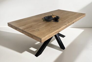 Обідній стіл SAM 200 x 100 см Rio, обідній стіл натурального кольору, масив акації, чорний металевий каркас-павук, прямі краї 200 x 100 см натуральний колір / чорний