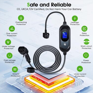 Зарядний пристрій для електромобілів EVJUICION тип 2, зарядний пристрій із затримкою зарядки тип 2, запрограмований з дисплеєм 8-1