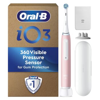 Звукова зубна щітка Oral-B iO 3, Рожевий відтінок Blush Pink, Насадка Ultimate Clean, Чохол для зарядки, Дорожній футляр, Розроблено Braun Rose