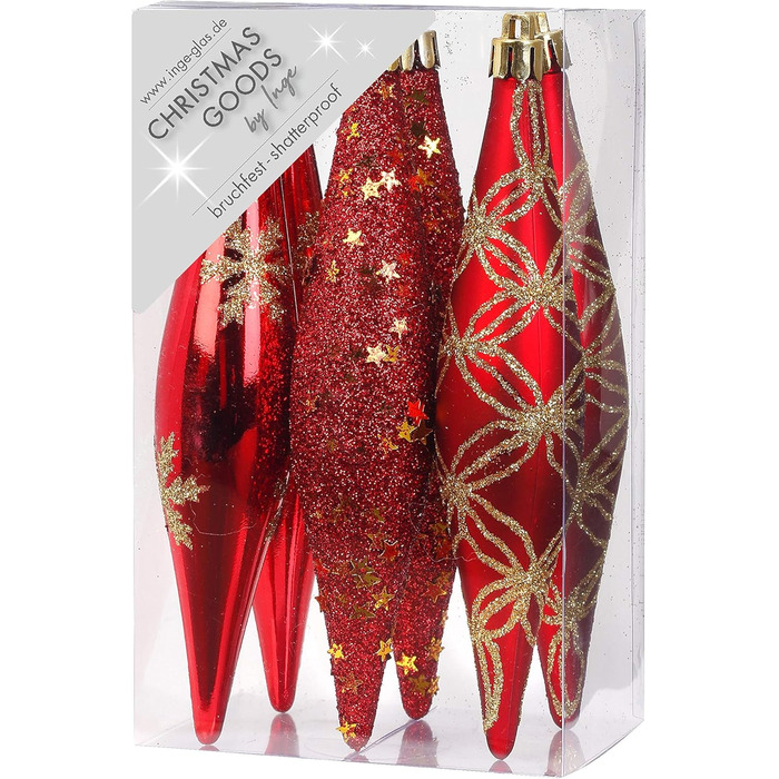 Ялинкові прикраси 6 шт червоні Inge-glas