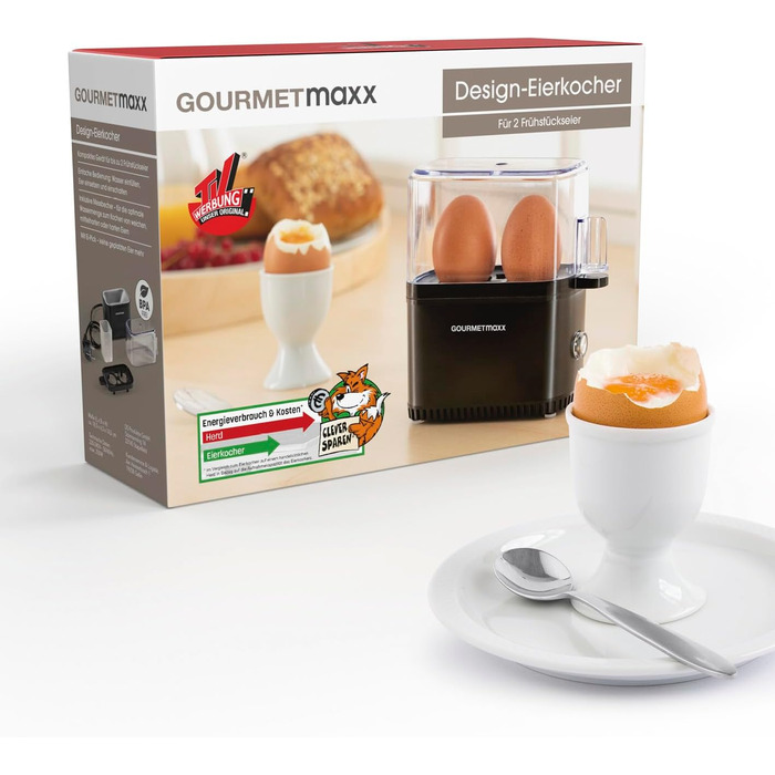 Яйцеварка GOURMETmaxx на 2 яйця компактна яйцеварка яйцеварка з яйцепробивачем, мірним стаканом та сигнальним тоном 3 ступені твер