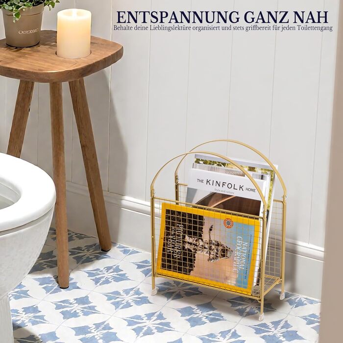 Окремостоячий тримач для журналів PUERSI сучасний дизайн сумки, металевий органайзер для журналів, вінілових платівок, газет (золотистий)