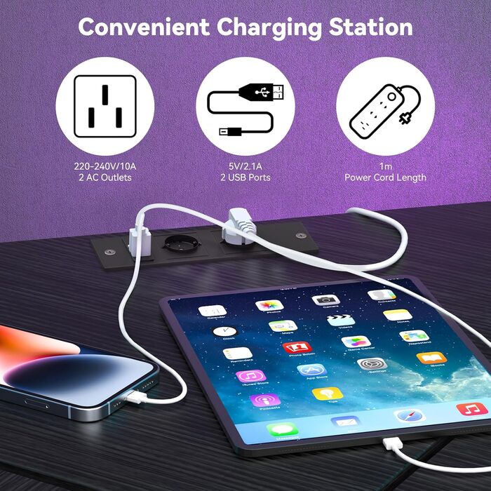 Ігровий стіл із функцією зарядки, L-подібний стіл для офісу, L-подібний кутовий стіл для ПК, підставка для комп&39ютерного столу та монітора, компактний, легко збирається кутовий блок, чорний, 160-135x55x74 см