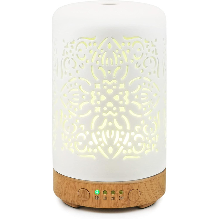 Мл - білий керамічний кімнатний розсіювач ароматичних олій - електрична ароматична лампа, зволожувач повітря, нічна лампа - 7 кольорів світла, таймер, автоматичне вимикання, 100