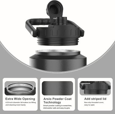 Пляшка для води Arslo 1 галон, великий ізольований глечик для води з ручкою, пляшка для води з нержавіючої сталі 1 літр, чорна, гл