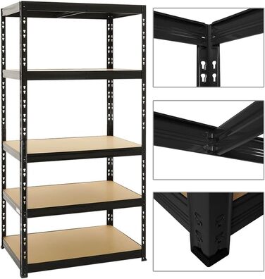 Міцний стелаж Tiger Black 180x90x60 см з вантажопідйомністю 265 кг Стелажі для гаража, підвалу, майстерні, зберігання, безболтовий стелаж, комплект з 2 предметів Глибина 60 см, 2 шт.