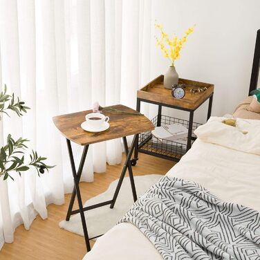 Розкладний бічний столик HOOBRO, невеликий столик-диван, столик-піднос, журнальний столик/піднос під телевізор у індустріальному стилі, сервірувальний столик/столик для закусок для невеликих приміщень, легко збирається, міцний, темно-коричневий EBF17BZ01