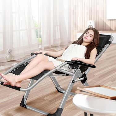 Складаний шезлонг з подушкою, вантажопідйомністю 200 кг, подвійне призначення, сидіння та лежання, регульований для вітальні, балкона, пляжу чи басейну (сірий)