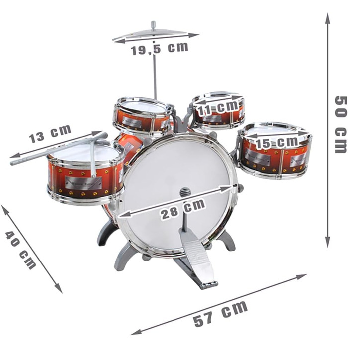 Дитяча барабанна установка XL бас 4 барабани тарілки стілець барабанні палички барабанна установка 22464