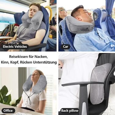 Надувна подушка для шиї Czemo Travel Pillow Airplane, Quick Inflatable Neck Pillow Airplane, Neck Pillow H Shaped Everlasting Comfort, дорожня подушка для подорожей в автомобілі, літаку, поїзді, сірий