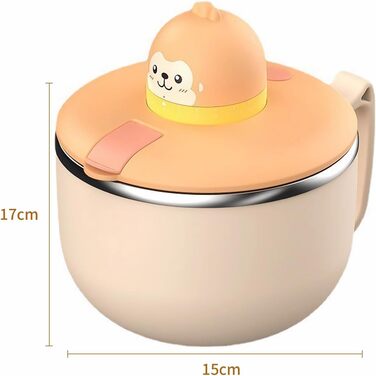 Миска для рамену з кришкою, велика миска для локшини швидкого приготування об&39ємом 1200 мл з таймером, миска для швидкого приготування з нержавіючої сталі 304 для локшини, бенто, обіду (Monkey)