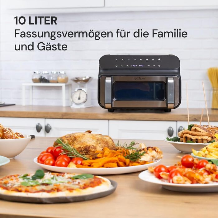 Аерофритюрниця Rosmarino Infinity MasterPro 10 л - багатофункціональна 5-в-1 аерофритюрниця, електричний гриль, духовка, дегідратор, мікрохвильова піч Розмір великої родини Енергозбереження