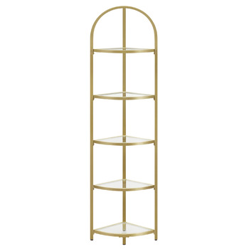Кутова полиця VASAGLE, 5 полиць, книжкова полиця, полиця для рослин, окремостояча полиця, полиця для ванної кімнати, полиці із загартованого скла, сталева рама, сучасна, для вітальні, кухні, металеве золото LGT810A01 5 полиць (28 x 28 x 158 см) металеве з