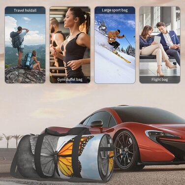 Спортивна сумка, дорожня сумка, з вишуканим принтом метеликів, сумка для подорожей та на ніч, чорна, універсальний розмір