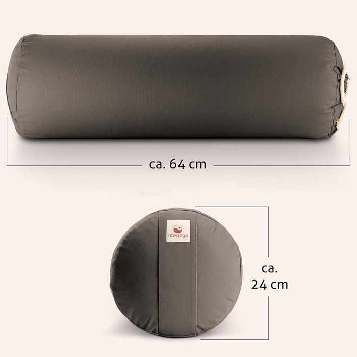 Йога-болстер Йога-рол ручної роботи, Німеччина Діаметр 24 см - довжина 64 см Практична ручка для перенесення Наповнювач зі 100 лушпиння спельти Чохол антрацитового кольору, 100 бавовна, можна прати