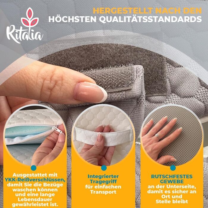 Подушка-клин Ritalia, 3 висоти, 60x60x30 см Подушка для спини для ліжка та для ніг Ергономічна подушка для сидіння з опорою для спини, ідеально підходить як подушка-клин для сну та покращення матраца, 60x60x30 сірого кольору