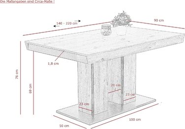 Обідній стіл Agnes на п&39єдесталі, матеріал на основі дерева з меламіновим покриттям, декор Artisan Oak, синхронізоване висування, 140-220x90x76 см