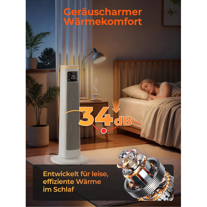 Енергозберігаючий вентилятор-обігрівач, керамічний вентилятор-обігрівач PTC потужністю 2000 Вт, тиха робота, режим ECO для низького енергоспоживання, пульт дистанційного керування, таймер, захист від перегріву та перекидання, електричний обігрівач для дом