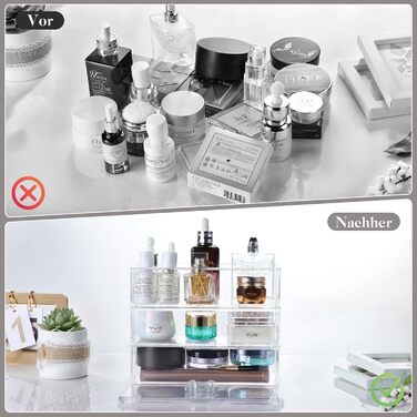 Рівневий органайзер для макіяжу, зберігання косметики з кришкою, контейнер для пензлів для макіяжу, органайзер для макіяжу для туалетного столика, ванна кімната, прозорий, 3-