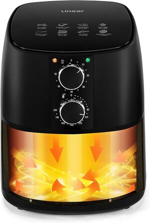 Аерофритюрниця 4 л - Фритюрниця з таймером і функцією збереження тепла - Вибір температури - Більш енергозберігаючий і швидший, ніж духові шафи - 1400 Вт (чорний)