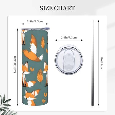 Кухоль з прямою трубочкою, 590 мл, жовта лисиця, принт, дорожній кухоль, підходить для кемпінгу, офісу та дому