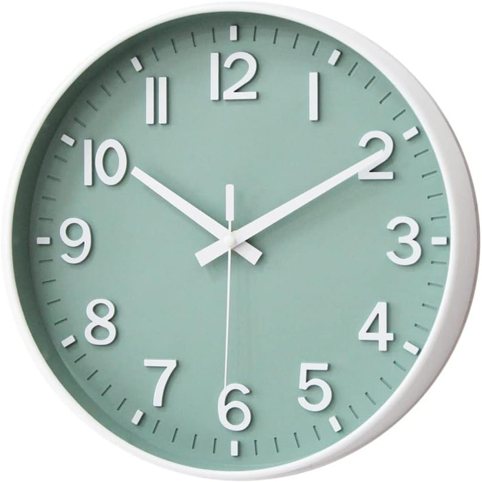 Безшумний настінний годинник Повзуча секунда з арабськими цифрами без цокання для прикраси вітальні, кухні, офісу, спальні (зелени