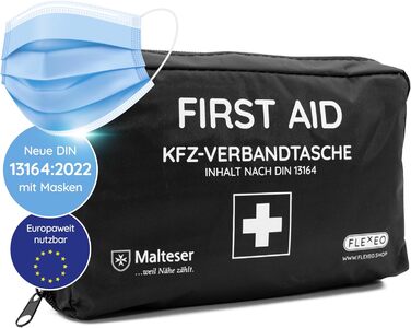 Автомобільна аптечка 2024 ДІЙСНА ДЛЯ ЄВРОПИ згідно StVZO чинний DIN 131642022 СЕРТИФІКОВАНИЙ вкл. 2 медичні маски для обличчя апте