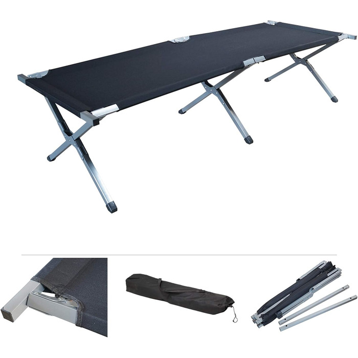 Розкладне ліжечко Grafner XL з сумкою для перенесення, вантажопідйомність до 150 кг, зручна тканина Oxford 600D чорного кольору, розкладне ліжко для гостей