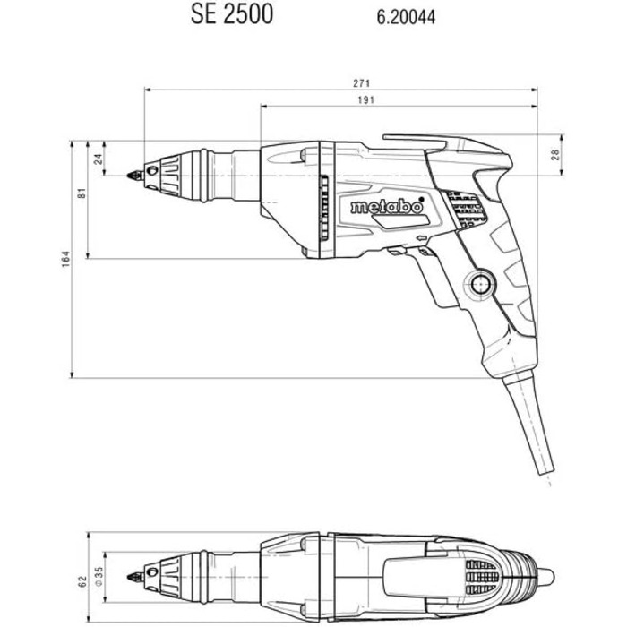 Шуруповерт для гіпсокартону Metabo SE 2500 (620044000) Картонна коробка, макс. М'який крутний момент 11 Нм, Частота обертання на х