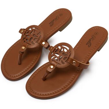 Жіночі літні шльопанці katliu, елегантні сандалі-стрінги для пляжу та міста, легкі, зручні, модні сандалі, розміри 36-42 (EU 42), коричневі