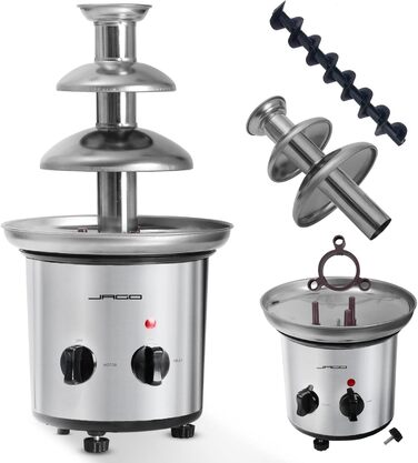 Шоколадний фонтан Jago 275W - 3 рівня, місткість 1 кг шоколад, нержавіюча сталь, можна мити в посудомийній машині, срібло - шоколадний фонтан, шоколадне фондю, шоколадне фондю, шоколадний фонтан