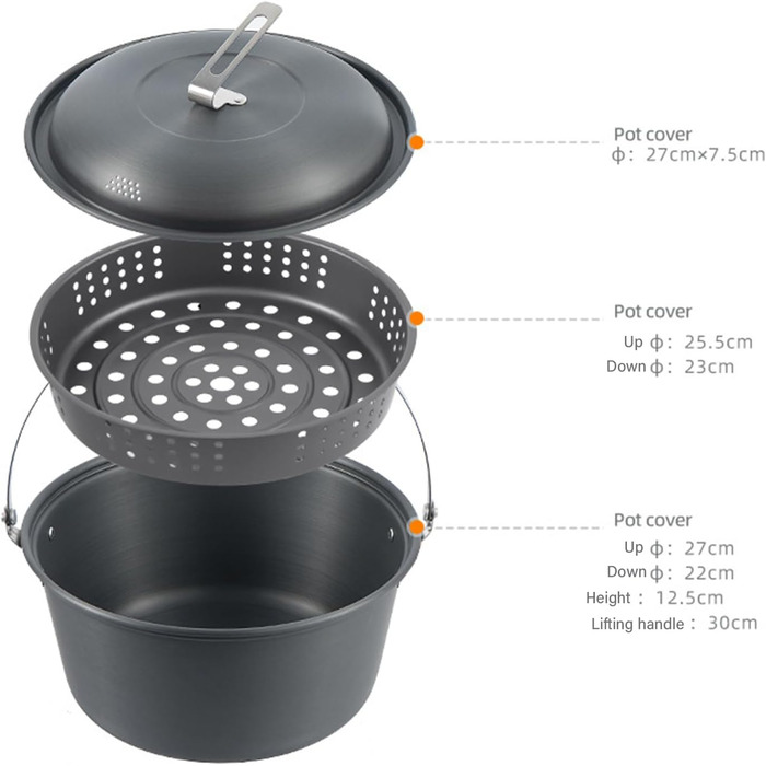 Легкі каструлі для пікніка, каструля для приготування їжі на відкритому повітрі, 4,5 л, алюмінієвий сплав, посуд, підвісна каструля для супу, модель підвісної каструлі для гриля на відкритому повітрі