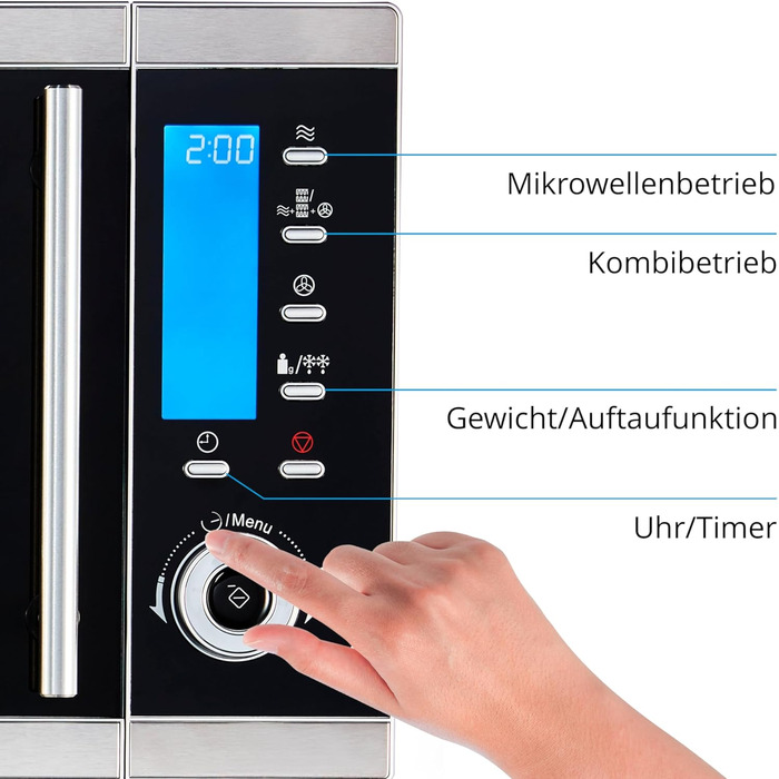 Мікрохвильова піч MEDION MD 15501 4 в 1 з грилем (25 літрів, 900 Вт, 1100 Вт гриль, 2500 Вт гаряче повітря, 10 автоматичних програм) срібло