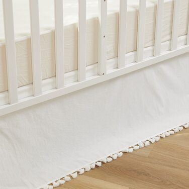 Бохо Богемна спідниця для дитячого ліжечка для дівчинки та хлопчика з пилом та рюшами - Нейтральний однотоний кремовий білий Фермерський шик 100 прана бавовна Мінімалістична бахрома з китицями Макраме Білий/Розкішний сад